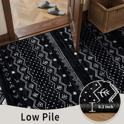 SERISSA 2'6"x10' Washable Non-Slip Boho Runner Rug for Hallway - color: Black, size: 2'6" x 10' (Runner)
