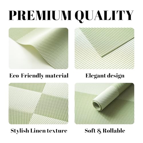 Placemats Set of 12 Vinyl/Plastic Woven Place Mats for Kitchen Table Indoor/Outdoor Washable Placemat Wipeable Dining Table Mats (Green Cube,12) - color: D-green Cube, size: 12 pcs