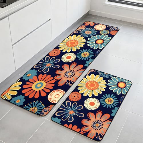 Kitchen Rugs Set of 2, Non-Slip Washable Floor Mats, Colorful Decorative Absorbent Runner Rugs for Kitchen Sink & Stove, Hallways Entryway and Laundry16.9 x27.6 + 16.9"x47.2" - color: Color-6