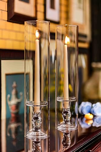 CYS EXCEL 2 PCS (H:18" D:4") Open Ended Glass Hurricane Candleholder Tube Shade | Open Flame Candle Chimney Tube Cover | Bottomless Cylinder - size: 4" wide x 18" tall