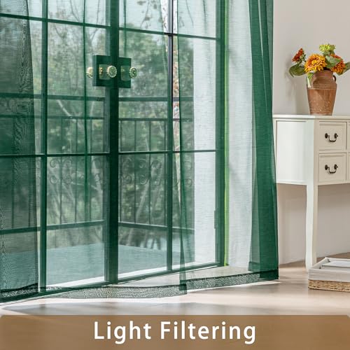 Green Sheer Curtains 63 Inch Length Rod Pocket - color: Hunter Green, size: 42"W x 63"L (Pack of 2)
