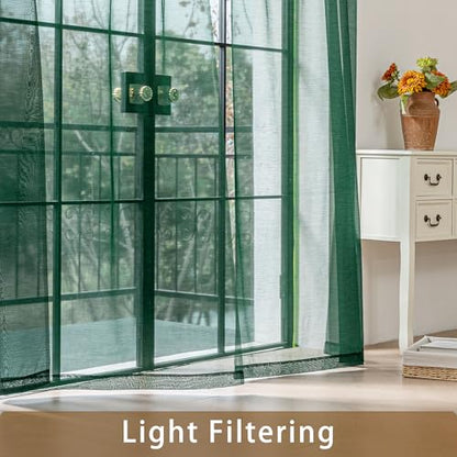 Green Sheer Curtains 108 Inches Extra Long Rod Pocket - color: Hunter Green, size: 42"W x 108"L (Pack of 2)