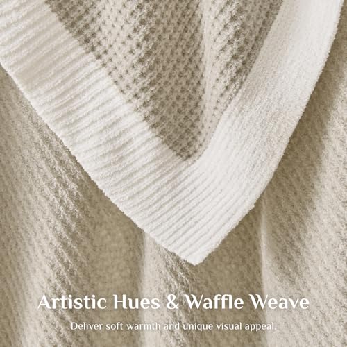BEDELITE Soft Cozy Chenille Waffle Knit Throw Blanket,Farmhouse Boho - color: Beige, size: Throw(50"x60")