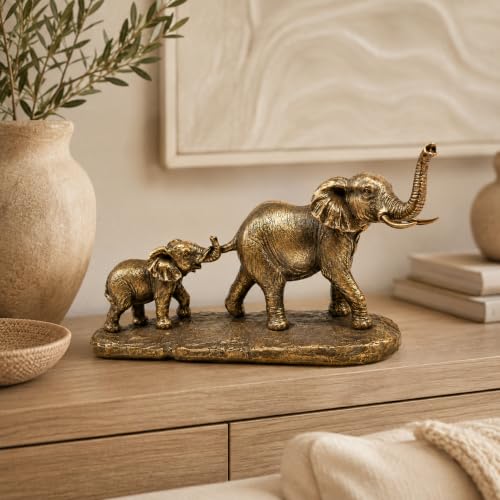Comfy Hour 11" Bronze Elephant Figurine, Mom and Baby, Trunk Up Statue - size: 11