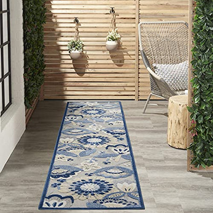 Nourison Home Aloha Blue Grey 2'3" x 10' Area Rug - Easy Clean, Non Shedding, Bed Room, Living Room, Dining Room, Kitchen (10' Runner) - color: Blue Grey, size: 2'3" x 10' (Runner)