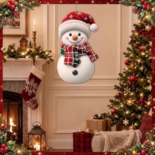 Vicenpal Christmas Snowman Wooden Hanging Sign Snowman Door Wreath Elegant - style: Stylish Style