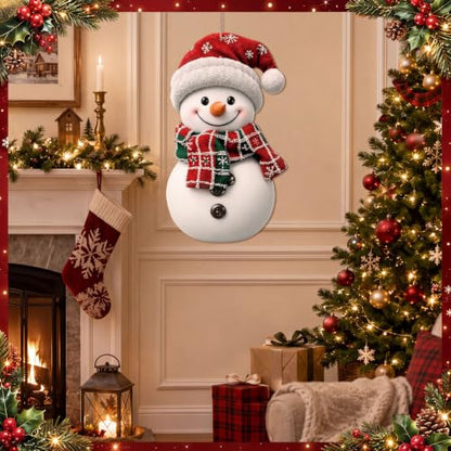 Vicenpal Christmas Snowman Wooden Hanging Sign Snowman Door Wreath Elegant - style: Stylish Style