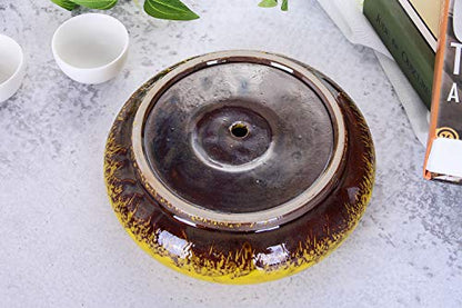VanEnjoy 7.3 inch Round Large Shallow Succulent Ceramic Glazed Planter Pots with Drainage Hole, Bonsai Pots Garden Decorative Cactus Stand Flower Container (Yellow) - color: Yellow