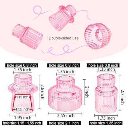 Glass Candlestick Holders, Taper Candle Holders, Set of 3, Pink - color: Pink, size: 3 PCS