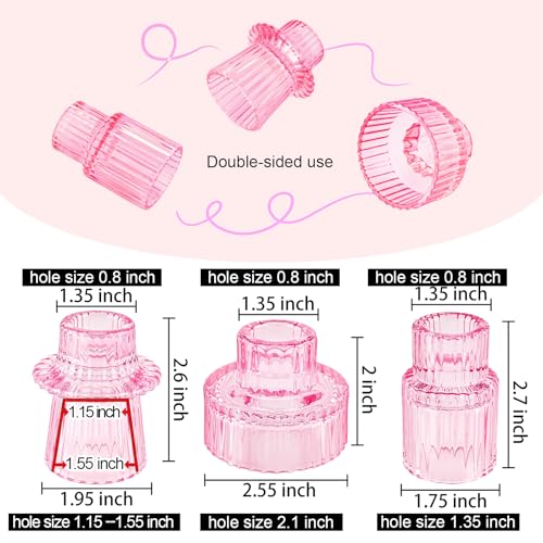 Glass Candlestick Holders, Taper Candle Holders, Set of 6, Pink - color: Pink, size: 6 PCS
