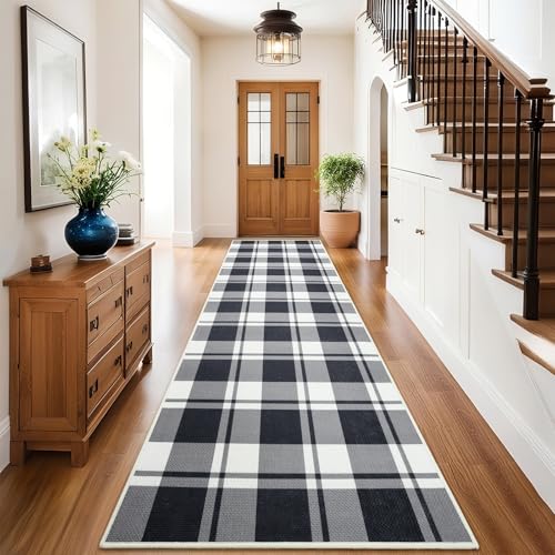 AROGAN 2x8 Checkered Jute Runner Rug for Kitchen Indoor Floor Area Carpet - color: Black, size: 2' x 8' (Runner)