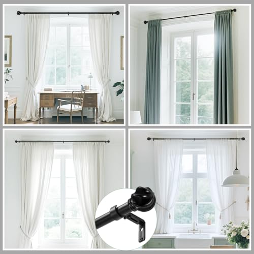 LLPJS Curtain Rods 16-48", 1 in Adjustable Black Rod with Finials, 1 Pack - color: Black, size: 16" to 48" - 1 pack