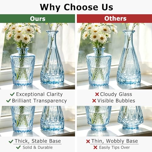 SUPMIND Blue Glass Bud Vases Set of 6, Small Flower Vases for Centerpieces - color: Blue