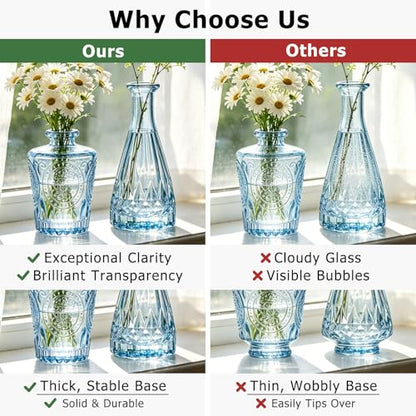 SUPMIND Blue Glass Bud Vases Set of 6, Small Flower Vases for Centerpieces - color: Blue