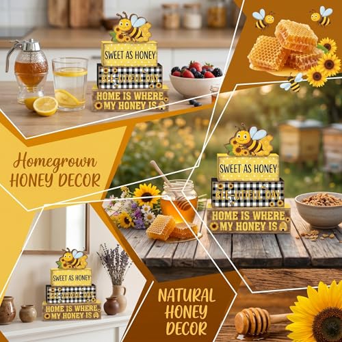 Britimes Bumble Bee Tiered Tray Decor Set, 4 Pack, Wooden Table Sign - style: Bee