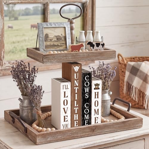Xuhal 4 Pcs Highland Cow Table Decorations,Rustic Cow Wooden Book for Home - style: Highland Cow