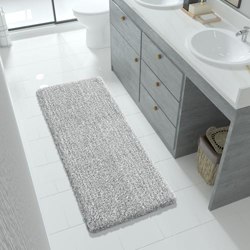 Yimobra Bathroom Runner Rug Non Slip Washable 56x24, Bath Mat, Gray&White - color: Light Gray and White, size: 56" X 24"