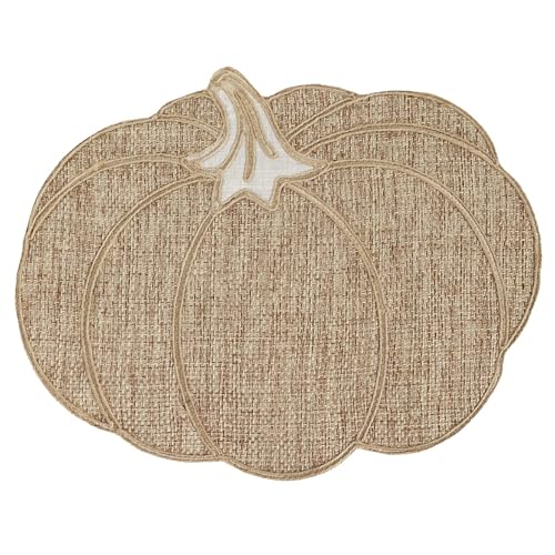 Feuille Fall Placemats Set of 4 – Pumpkin Placemats for Thanksgiving Halloween Natural Color, Polyester Harvest Placemats for Fall Autumn Decorations - style: Pumpkin