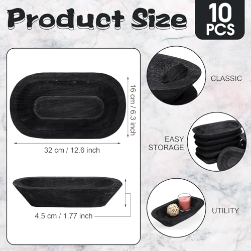 Nuogo 10 Pack 12.5 Inches Wooden Dough Bowls Bulk Rustic Bowls, Black - color: Black, size: 12.5 Inches