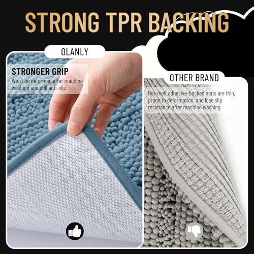 OLANLY Thick Large Bathroom Rugs 40x32, Soft Chenille Bath Rugs, Airy Blue - color: Airy Blue, size: 40" X 32"