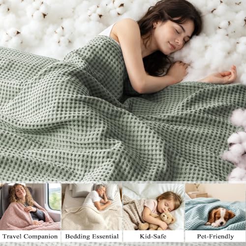 Exclusivo Mezcla 100% Cotton Blanket Twin Size for Bed, Celadon - color: Celadon, size: Twin (60" x 80")