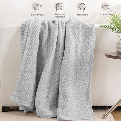 Whale Flotilla Summer Chunky Chenille Knit Twin Size Blanket for Couch, Bed - color: Light Grey, size: Twin(60x80 Inch)