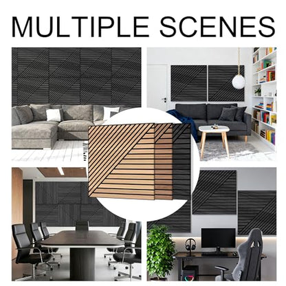 WoveN SounD Acoustic Wall Panels, Black Oak, 8 Pack, 23.6x23.6 in - color: Black Oak, size: Linear Array Prismatic Shadows