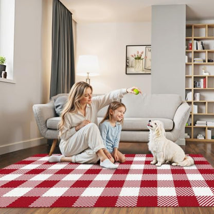 Outdoor Rugs, Red and White Area Rug Checkered 3’x 5’ - color: Red & White, size: 3' x 5' (Rectangular)