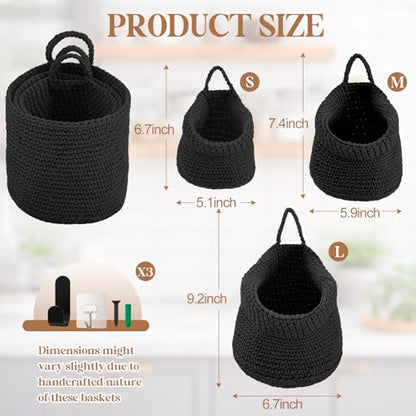 Honeydak 3 Hanging Baskets, Black, Wide Bucket Basket - color: Black, style: Wide Bucket Basket