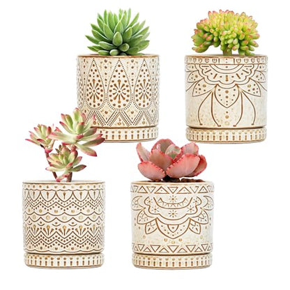 Gepege Ceramic Succulent Pots, 4 Inch Small Plant Pots with Drainage - color: White, size: 4 Inch - Set of 4