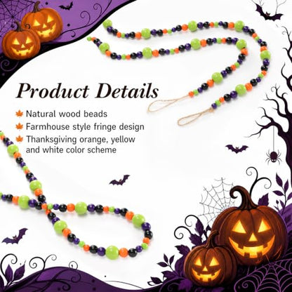 Giegxin 1 Pcs Halloween Wooden Bead Garland, Black, Orange, Green, Purple - color: Black, Orange, Green, Purple
