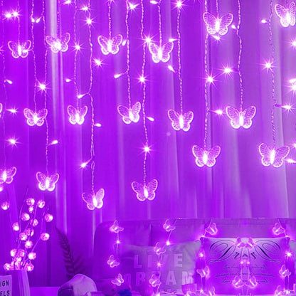 Purple Butterfly Curtain Fairy Lights USB Plug in,120 LED 8 Modes 20FT Firefly Twinkle Icicle String Lights with Remote Timer Waterproof for Halloween Bedroom Christmas Wedding Party Dorm - color: Purple