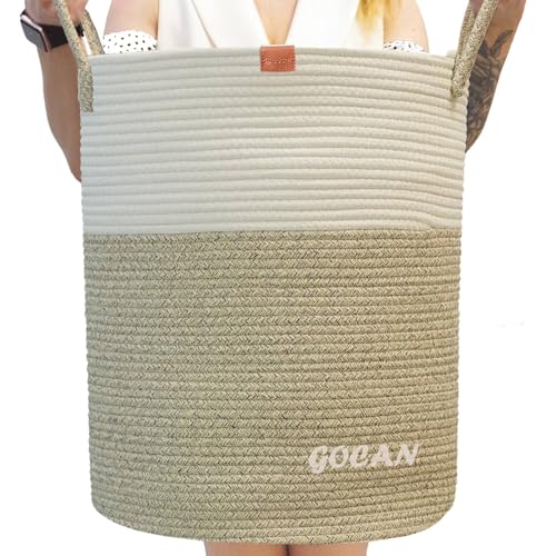 GOCAN large tall sturdier Laundry Hamper Basket Woven Storage Baskets for clothes Pillows Blanket Toy in living or bed room decoration H50XD38cm borwn/beige - color: V-brown/beige