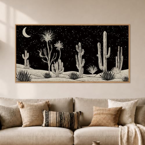 DRACIT Desert Night Cactus Framed Wall Art Set,Modern Southwestern Black and White Wall Decor,Nature Rustic Moon and Stars Artwork for Living Room,Bedroom-40 x20 - color: Desert Cactus Wall Art, size: 40"L x 20"W