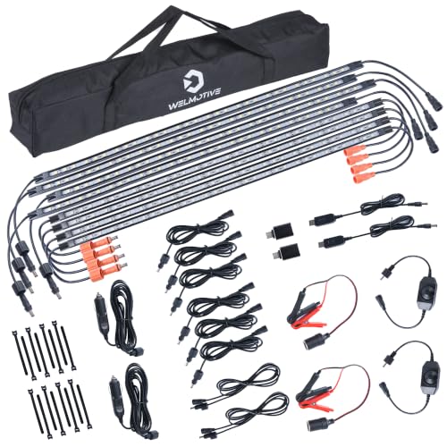 12V LED Light Bar Kit, 4 Bars White & 4 Bars Amber Adjustable Brightness RV Camping Lights - Waterproof IP67, Magnetic & Velcro Mount, Portable Lighting for Tent, Car, Trailer, Boat, Truck - color: Amber + White Light