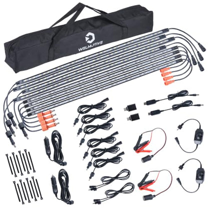 12V LED Light Bar Kit, 4 Bars White & 4 Bars Amber Adjustable Brightness RV Camping Lights - Waterproof IP67, Magnetic & Velcro Mount, Portable Lighting for Tent, Car, Trailer, Boat, Truck - color: Amber + White Light