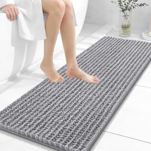 OLANLY Bathroom Runner Rugs 47x17, Thick Soft Absorbent Chenille Bath Rugs - color: Grey, size: 47" x 17"