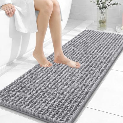 OLANLY Bathroom Runner Rugs 47x17, Thick Soft Absorbent Chenille Bath Rugs - color: Grey, size: 47" x 17"