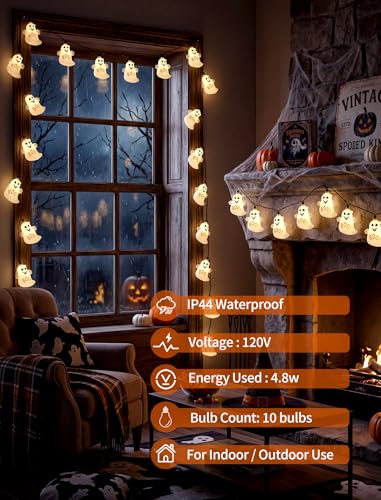 8.5FT Halloween Ghost Lights Outdoor, 10 LED Plug in Halloween Lights - color: Ghost String Lights