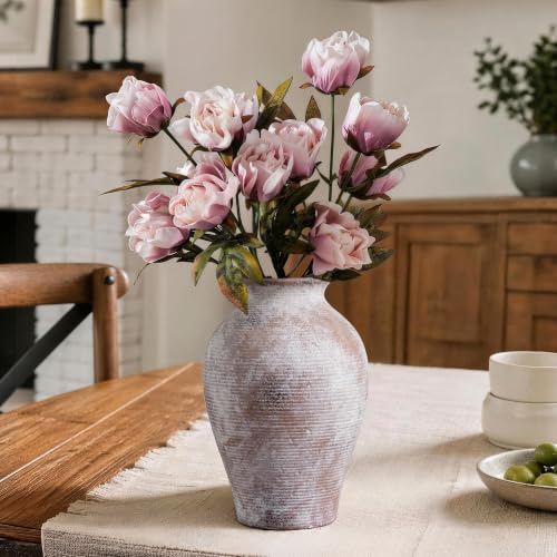 Ceramic Flower Vase Home Decor, 9 in Farmhouse Table Vase Retro Vintage Living Room Kitchen Bedroom Decoration Pottery Decorative Vases for Flowers Shelf Office Coffee Desk Dining Entryway, Classic - color: 9 in - Terracotta