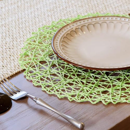 AHHFSMEI Paper Braided Round Placemats Set of 12 Natural Non-Slip Heat Resistant Table Mats for Dining Tables Woven Indoor Outdoor Place mats(Light Green,12) - color: Light Green