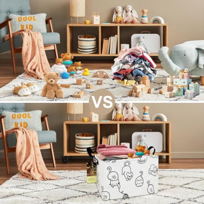 Rectangle Foldable Storage Basket Handles For Home, Black cat - color: REC-Black cat