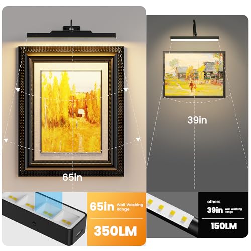 Dimmable Cordless Picture Light for Wall 16in, 5000mAh Rechargeable Battery Wall Sconce Art Light, CRI 95+ 350LM Wall Light for Gallery Artwork, Paintings, Photo,Portraits - Black - color: Black, size: 1 Pack