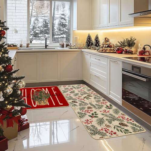 Baccessor Red Christmas Kitchen Rugs Winter Set of 2 17x29 and 17x47 Inch - color: Red Home Sweet Home