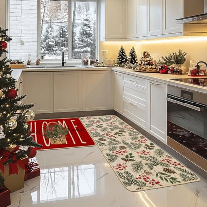 Baccessor Red Christmas Kitchen Rugs Winter Set of 2 17x29 and 17x47 Inch - color: Red Home Sweet Home