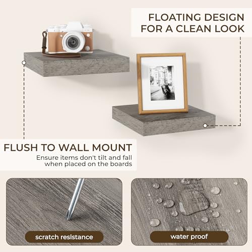 RICHFOCUS 8Inch Square Floating Shelves for Wall 4Pack|Grey - color: Grey, size: 8"L x 8"D, Set of 4