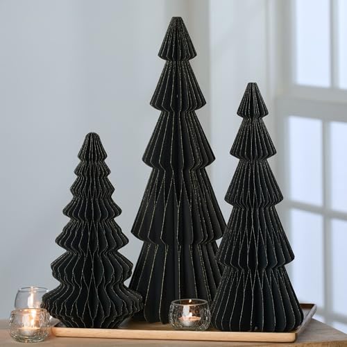 Your Heart's Content Set of 3 Black Winter Honeycomb Trees (Lg Set 3 Black) - color: Large Set 3 Black