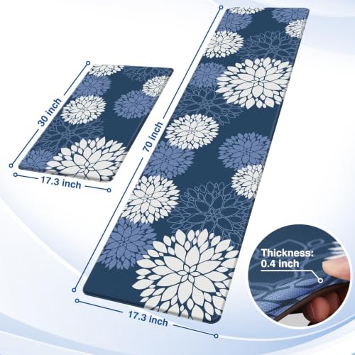 Kitchen Mats 2 Piece Set, Anti Fatigue Non Slip Cushioned Floor Rugs, Blue - size: 17.3"W×70"L+17.3"W×30"L-0.4"Th