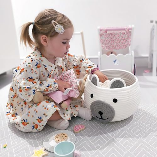 CherryNow Baby Basket for Gifts Empty, Cute Bear Design, Light Grey - color: White, size: 10.5"D x 8.5"H