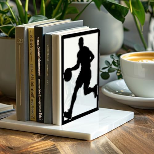 Peacoblue 5.3"x4.3"x7.9" Metal Bookends, Heavy Duty Book Ends for Shelves - style: Basketball